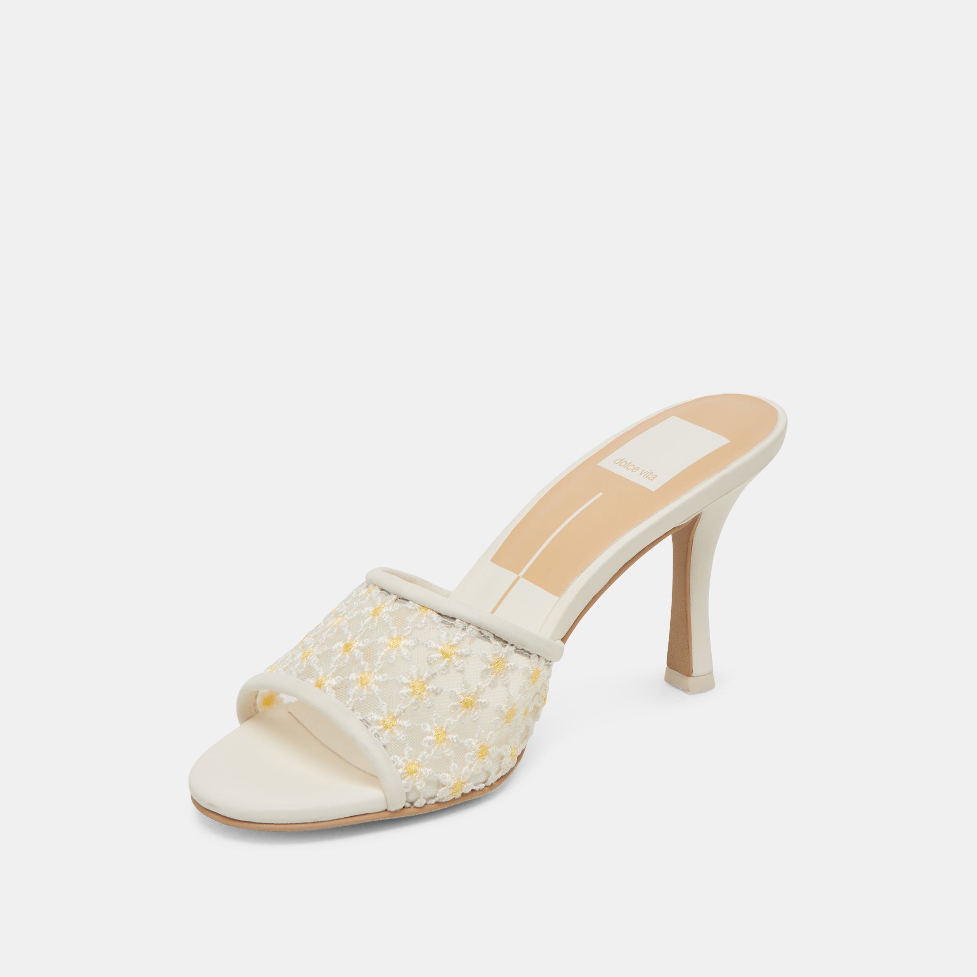 LAVENA FLORAL HEELS WHITE YELLOW FLORAL MESH | Women Dolce Vita