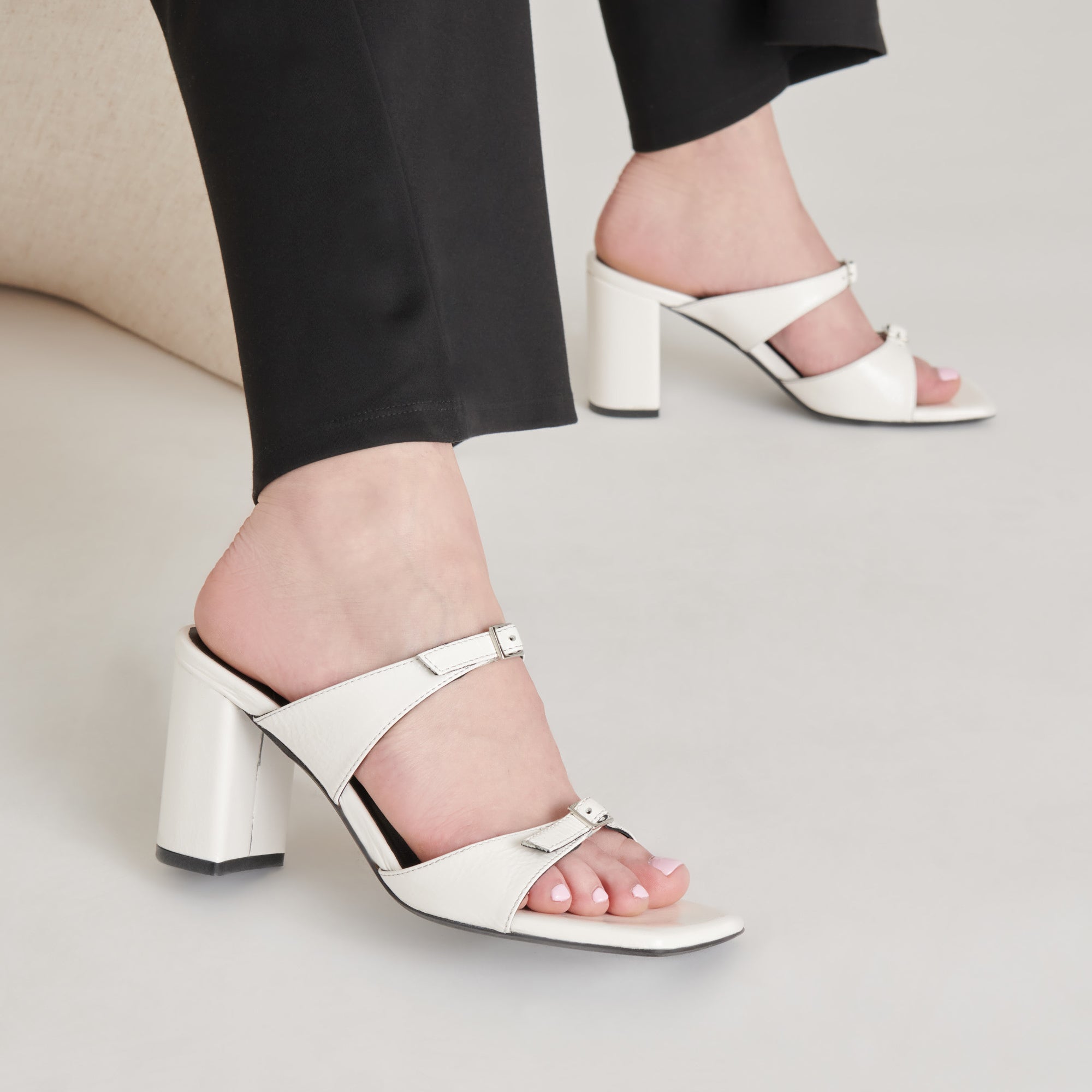 SHANE HEELS OFF WHITE CRINKLE PATENT | Women Dolce Vita