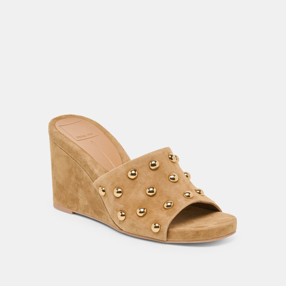 Holta Stud Lt Brown Suede Wedges | Women Dolce Vita