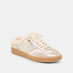 Notice Slide Plush Silver Gold Crackled Leather Sneakers | Women Dolce Vita