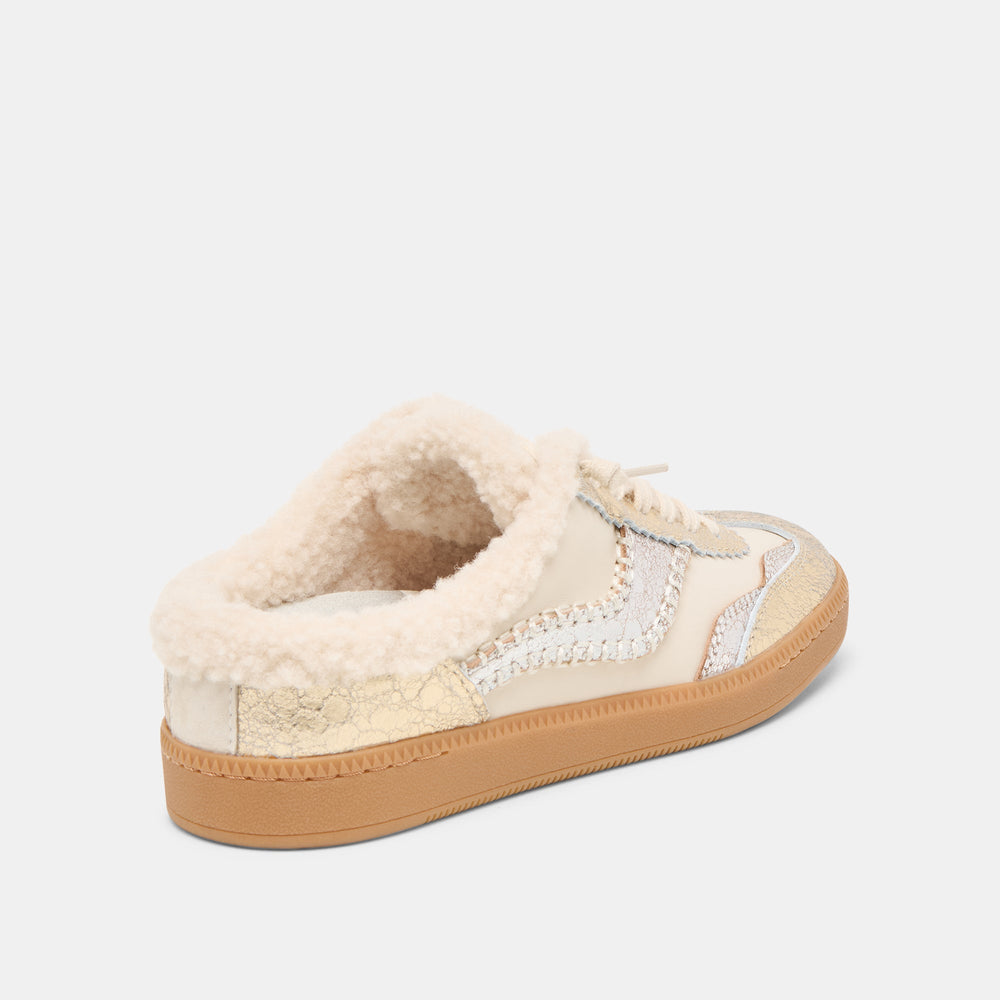 Notice Slide Plush Silver Gold Crackled Leather Sneakers | Women Dolce Vita