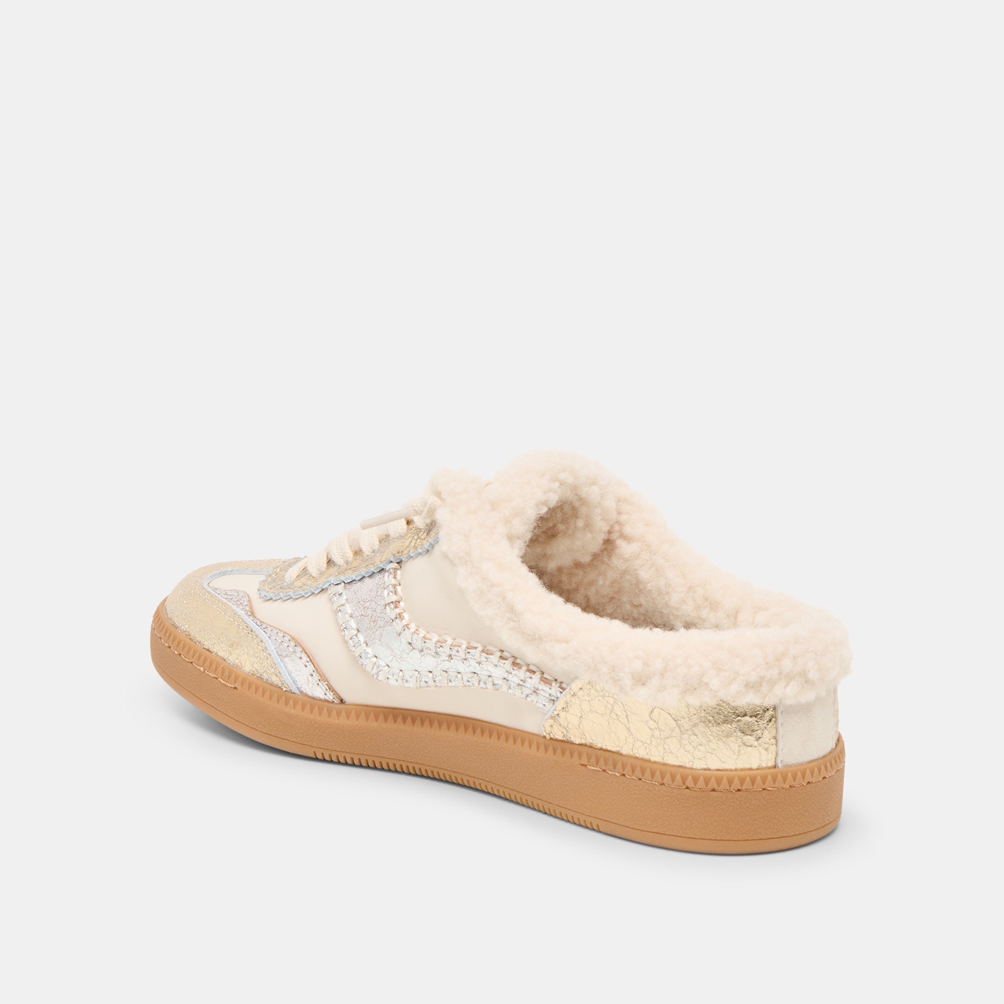Notice Slide Plush Silver Gold Crackled Leather Sneakers | Women Dolce Vita