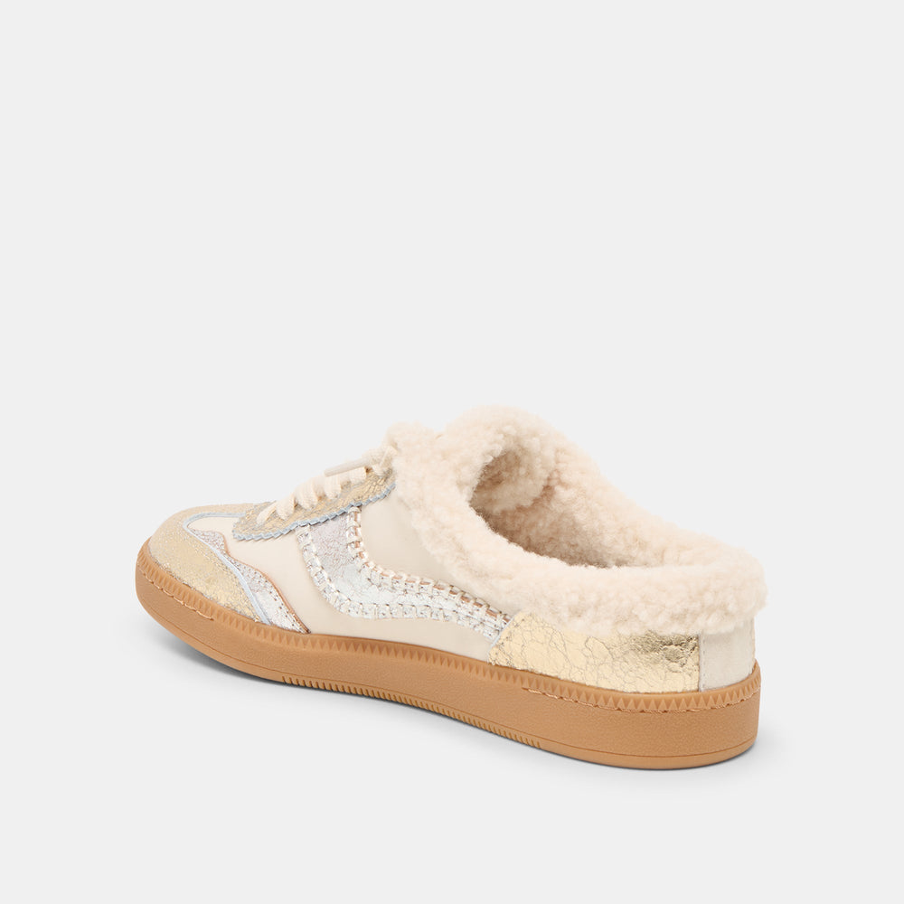 Notice Slide Plush Silver Gold Crackled Leather Sneakers | Women Dolce Vita