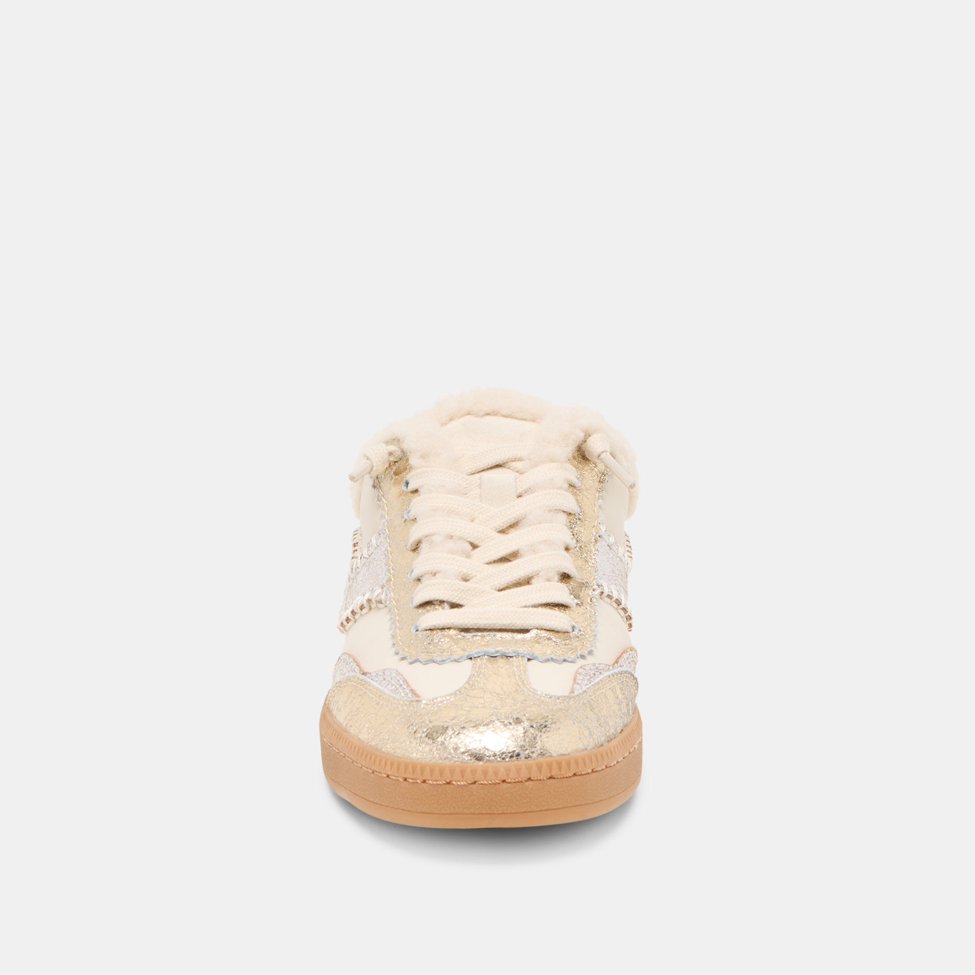Notice Slide Plush Silver Gold Crackled Leather Sneakers | Women Dolce Vita