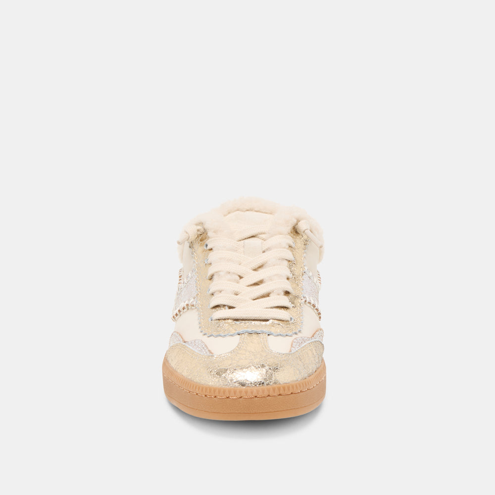 Notice Slide Plush Silver Gold Crackled Leather Sneakers | Women Dolce Vita