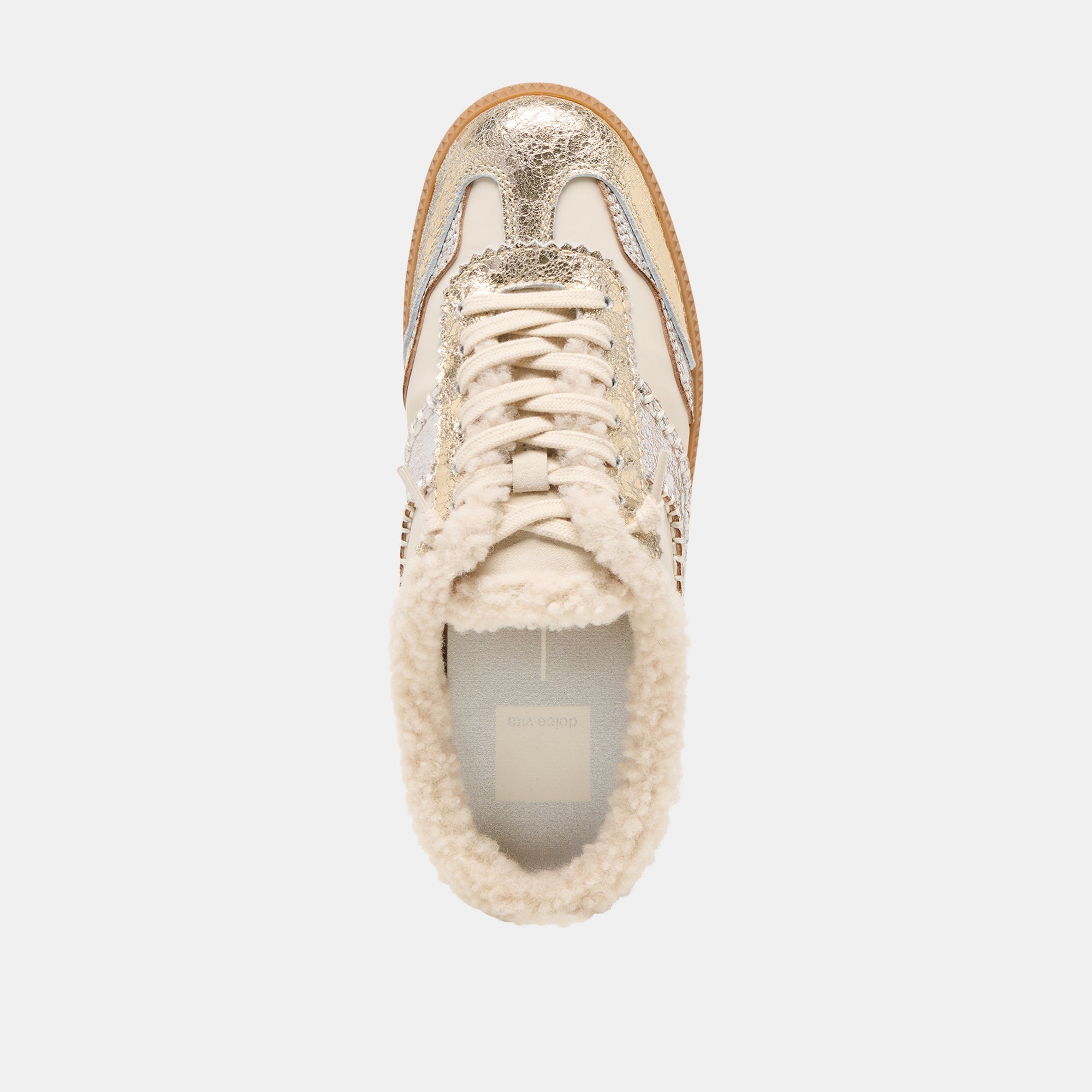 Notice Slide Plush Silver Gold Crackled Leather Sneakers | Women Dolce Vita