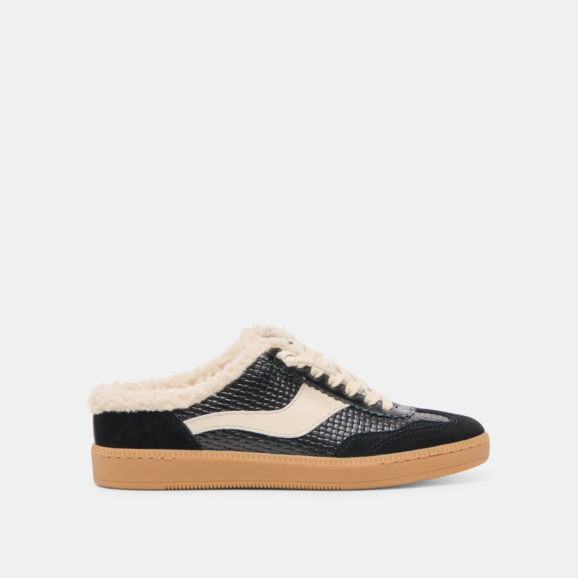 Notice Slide Plush Black Woven Leather Sneakers | Women Dolce Vita