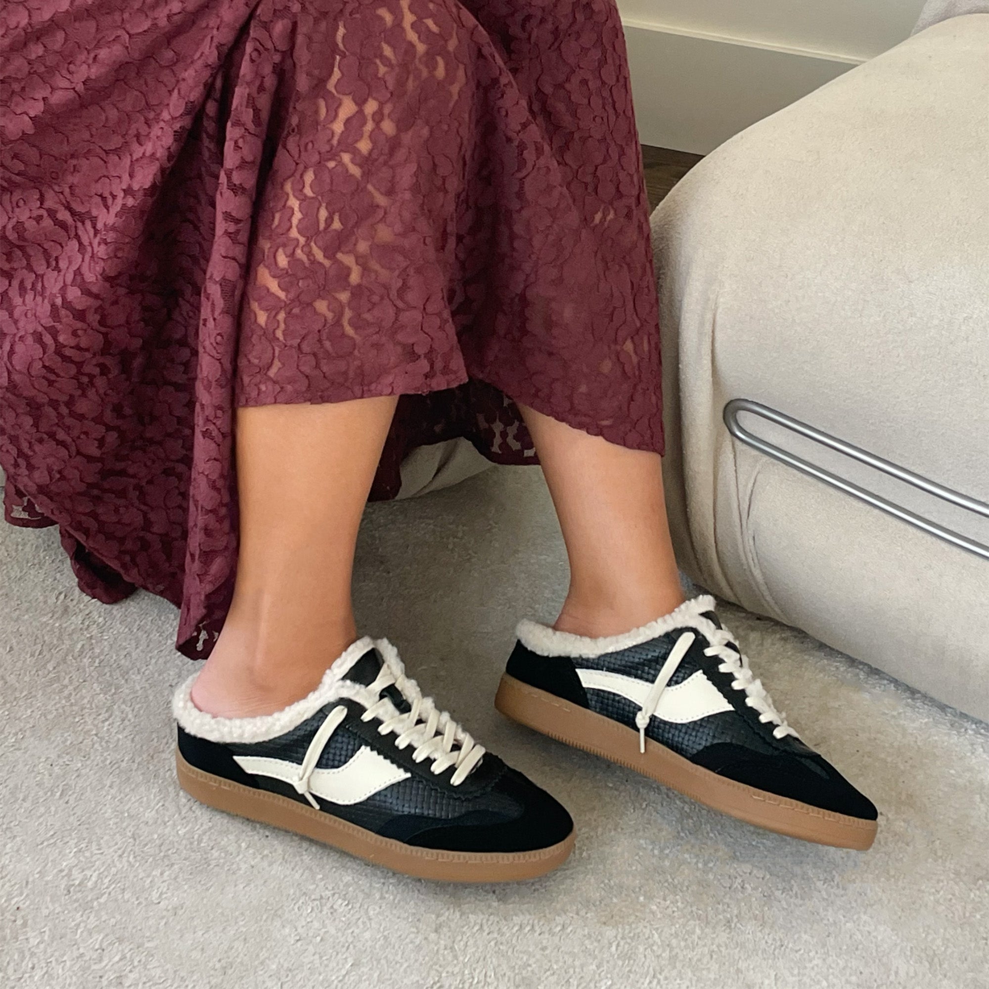 Notice Slide Plush Black Woven Leather Sneakers | Women Dolce Vita