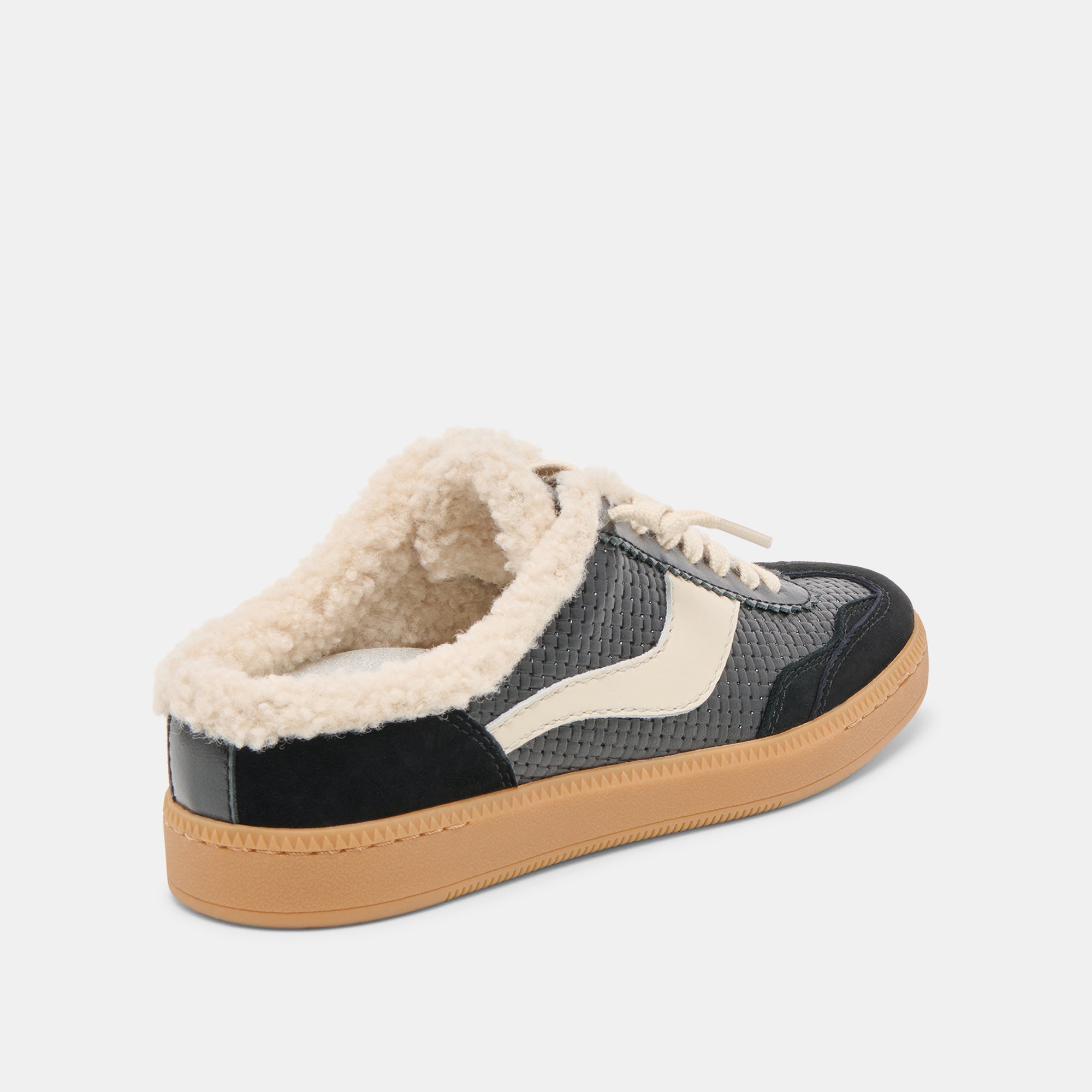 Notice Slide Plush Black Woven Leather Sneakers | Women Dolce Vita