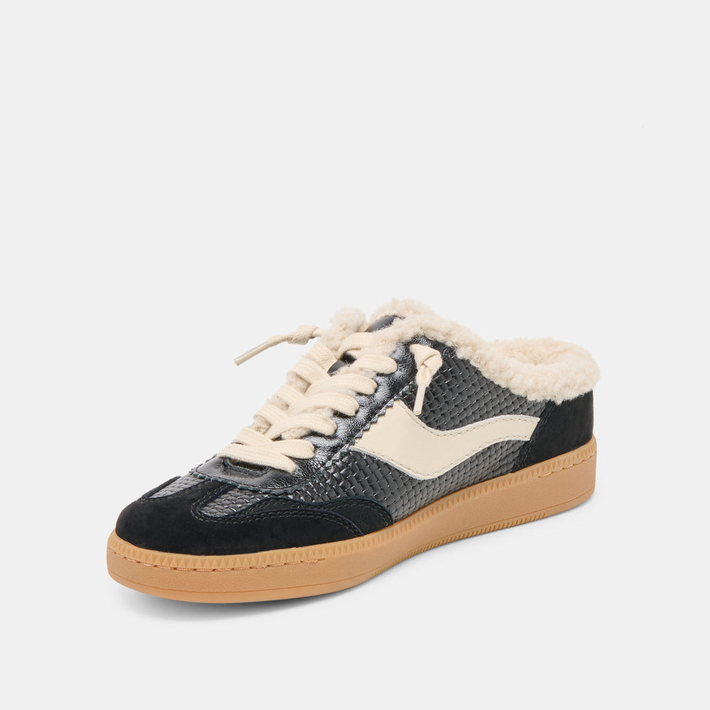 Notice Slide Plush Black Woven Leather Sneakers | Women Dolce Vita