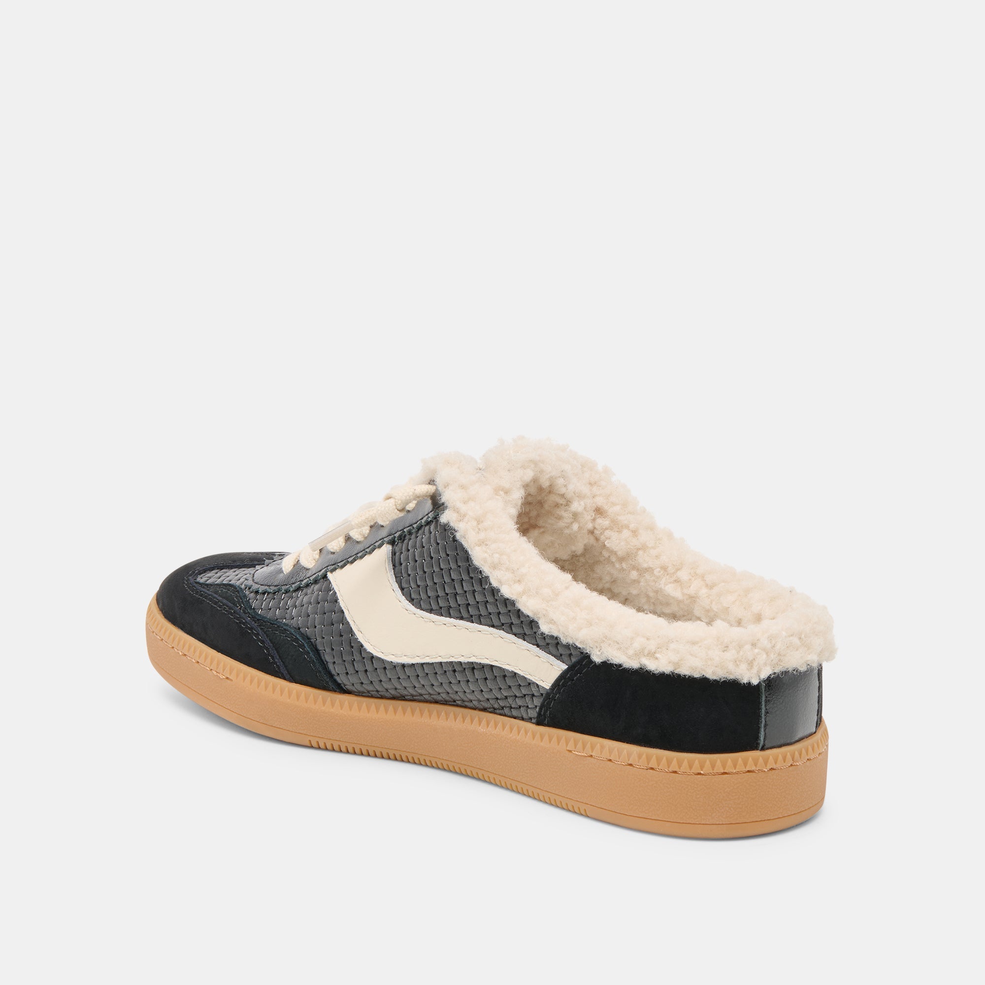 Notice Slide Plush Black Woven Leather Sneakers | Women Dolce Vita