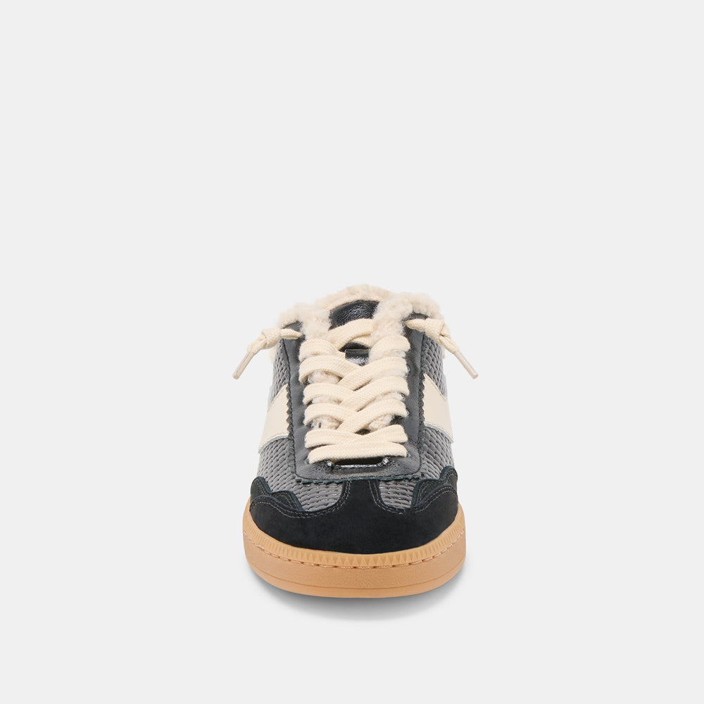 Notice Slide Plush Black Woven Leather Sneakers | Women Dolce Vita