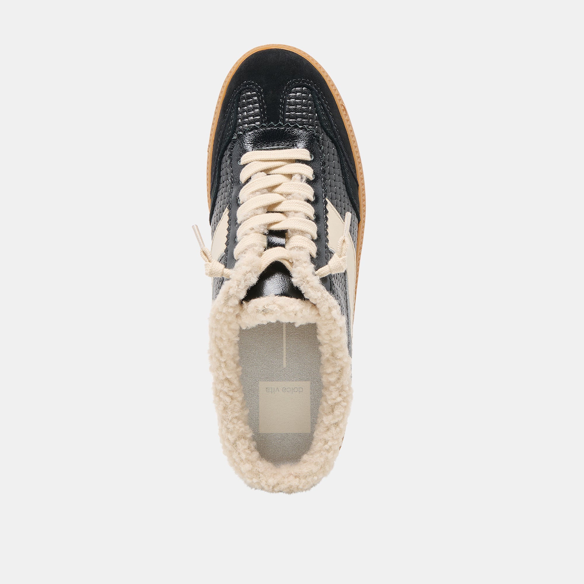 Notice Slide Plush Black Woven Leather Sneakers | Women Dolce Vita