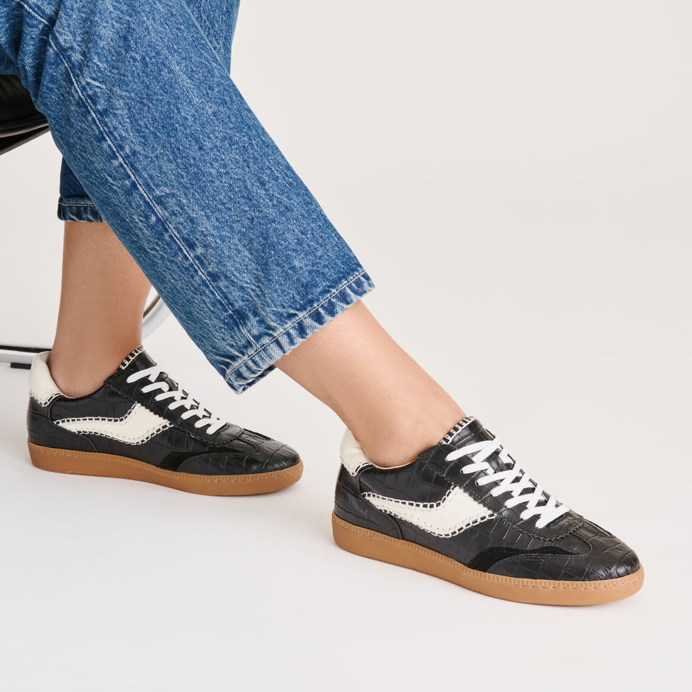 NOTICE STITCH SNEAKERS NOIR CROCO EMBOSSED LEATHER | Dolce Vita Women