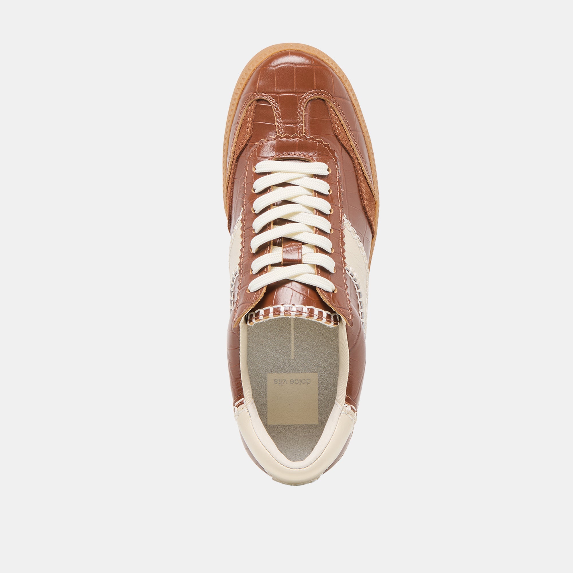 NOTICE STITCH SNEAKERS COGNAC CROCO EMBOSSED LEATHER | Women Dolce Vita