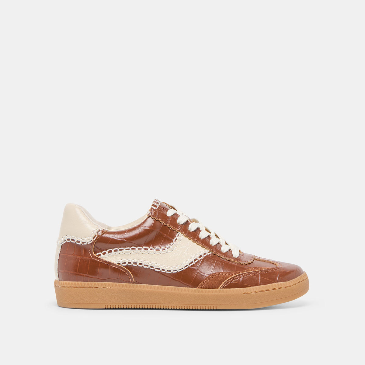 NOTICE STITCH SNEAKERS COGNAC CROCO EMBOSSED LEATHER | Women Dolce Vita