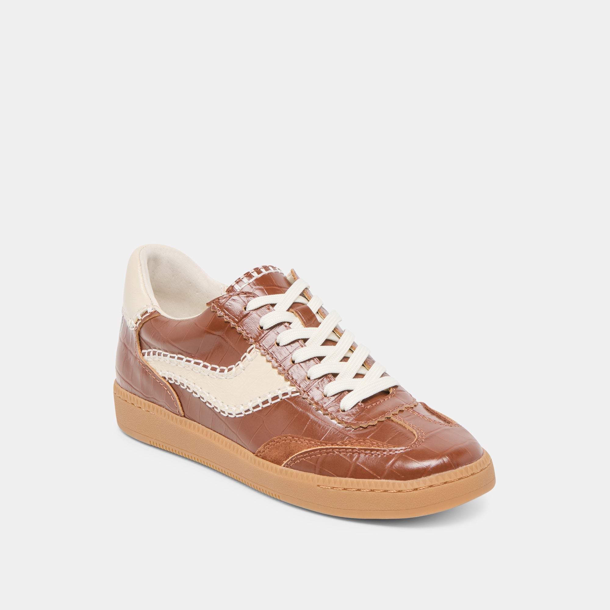NOTICE STITCH SNEAKERS COGNAC CROCO EMBOSSED LEATHER | Women Dolce Vita
