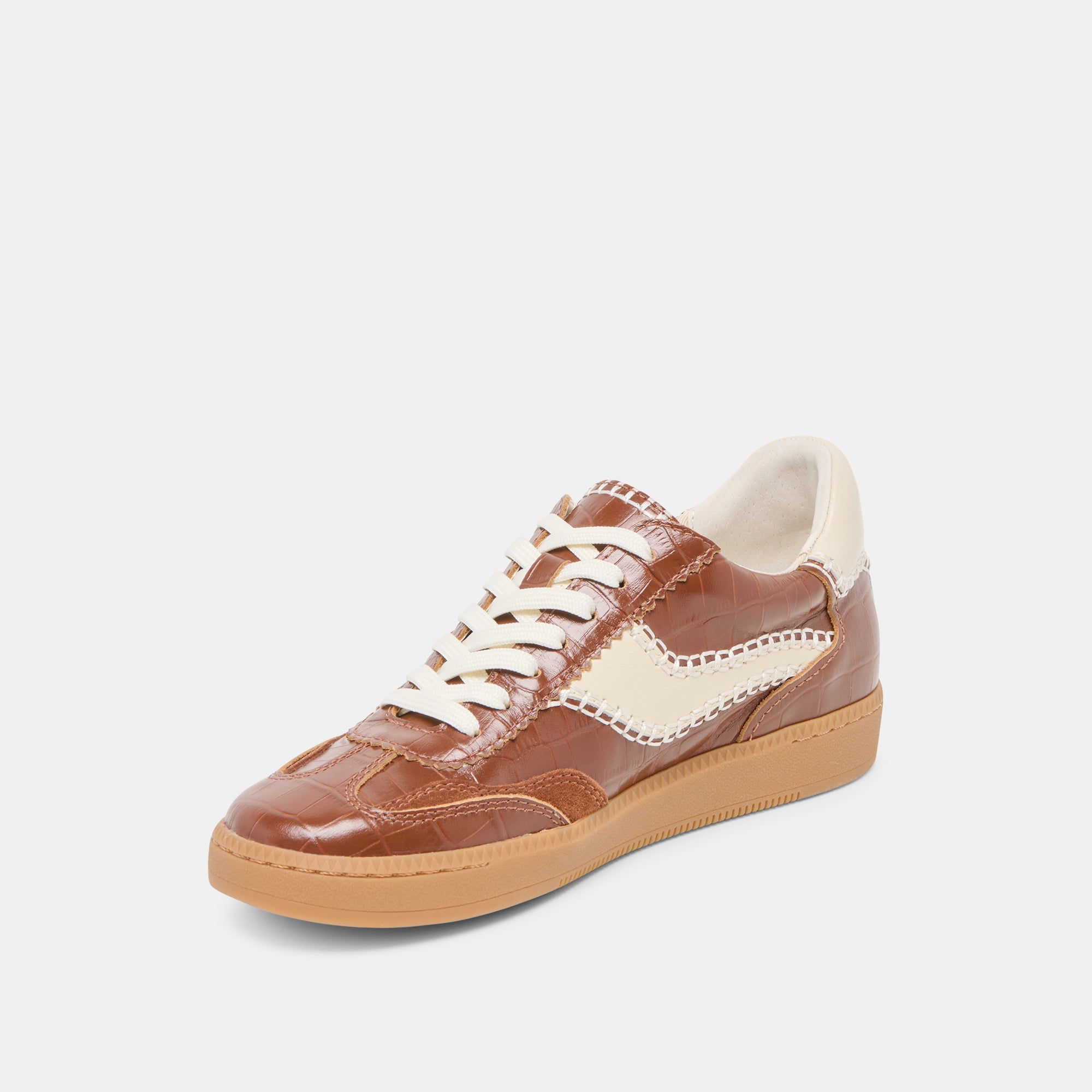 NOTICE STITCH SNEAKERS COGNAC CROCO EMBOSSED LEATHER | Women Dolce Vita