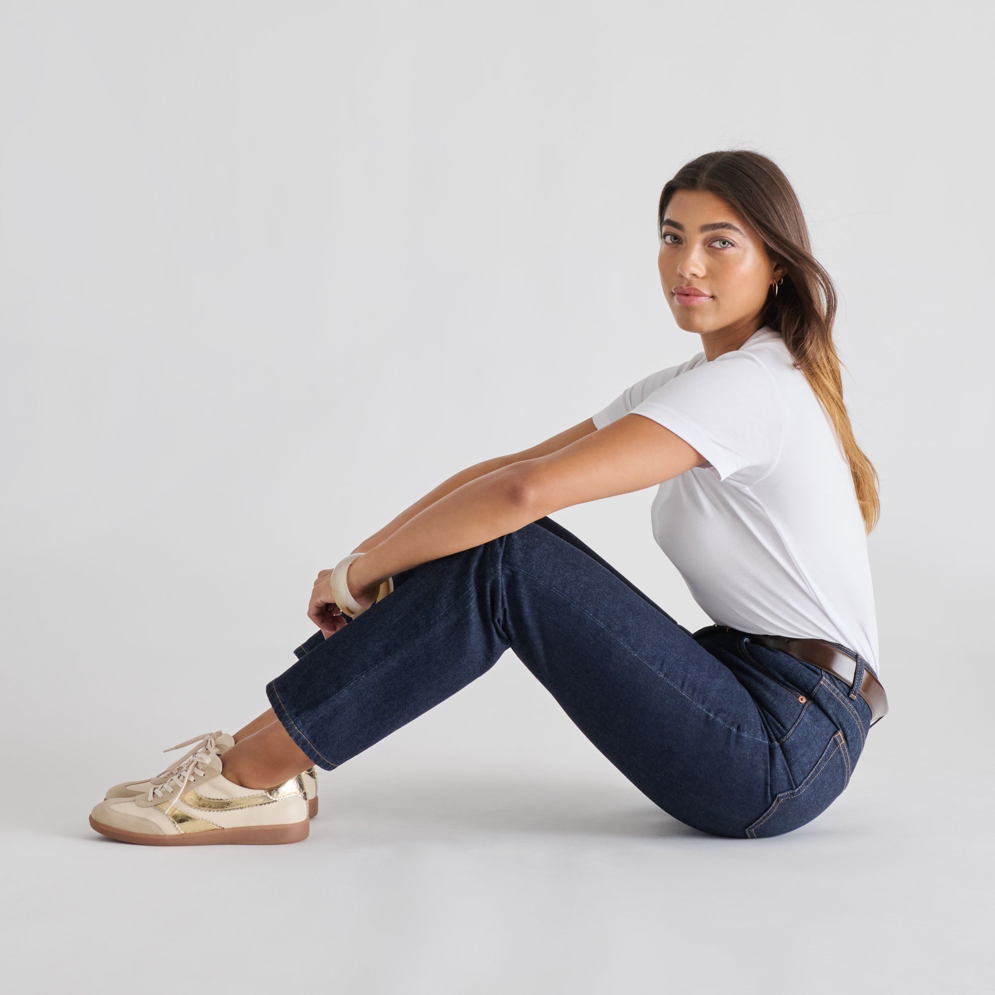 Merit White Gold Leather Sneakers | Dolce Vita Women