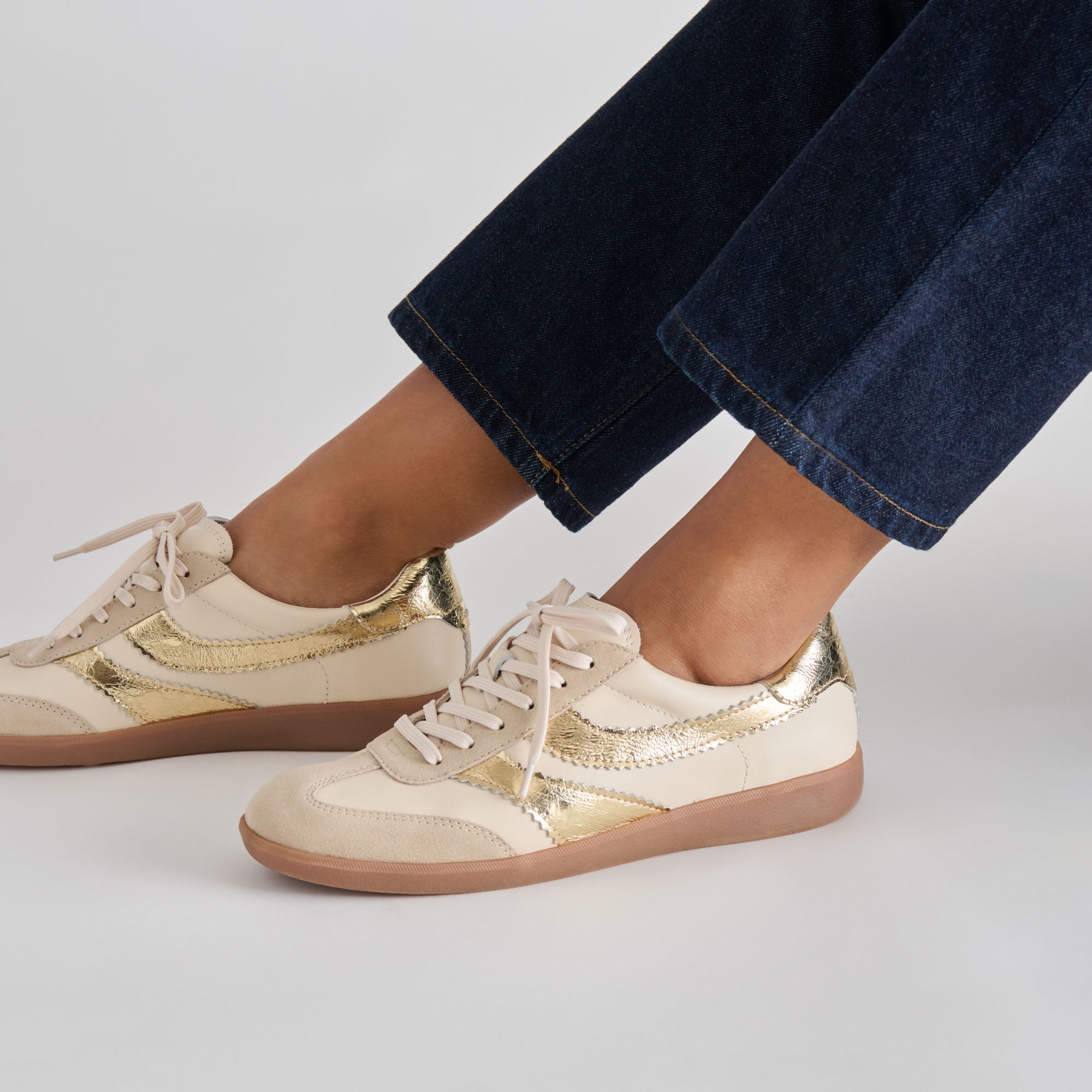Merit White Gold Leather Sneakers | Dolce Vita Women