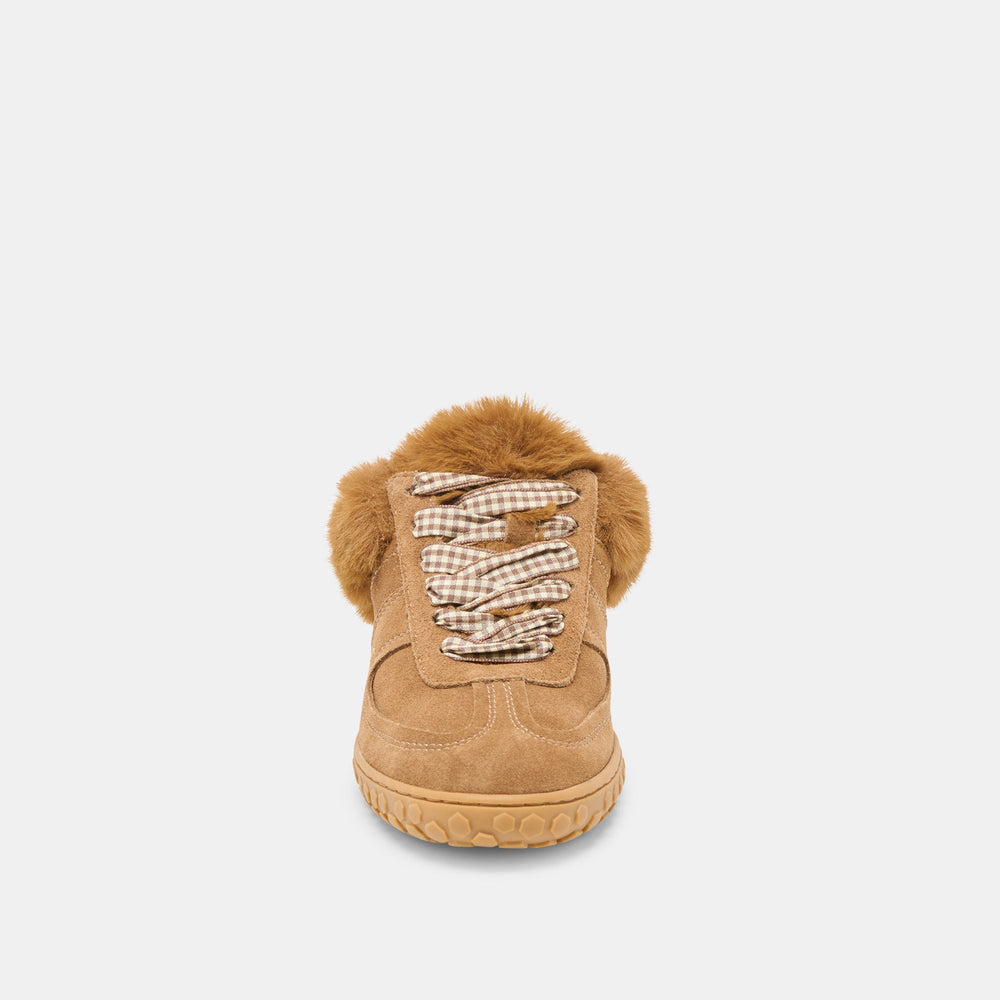 Izzey Plush Lt Brown Suede Sneakers | Women Dolce Vita