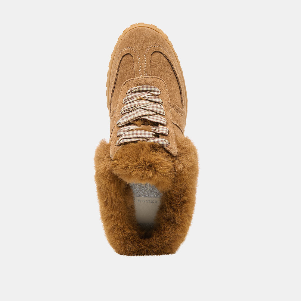 Izzey Plush Lt Brown Suede Sneakers | Women Dolce Vita