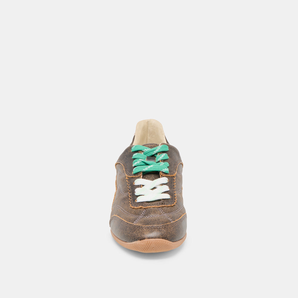 Laini Brown Distressed Leather Sneakers | Dolce Vita Women