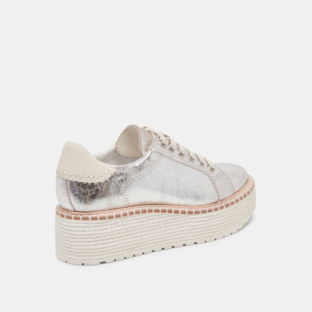 TWAIN SNEAKERS SILVER CRACKLED LEATHER | Women Dolce Vita