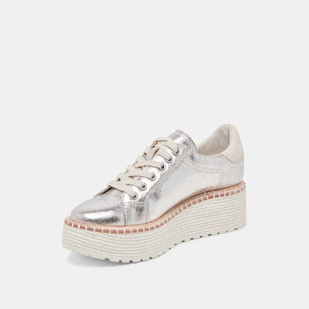 TWAIN SNEAKERS SILVER CRACKLED LEATHER | Women Dolce Vita
