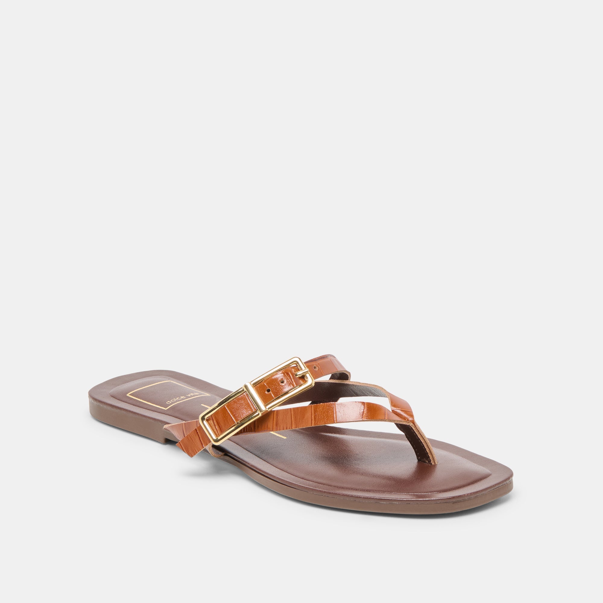 Piers Cognac Croco Embossed Leather Sandals | Women Dolce Vita