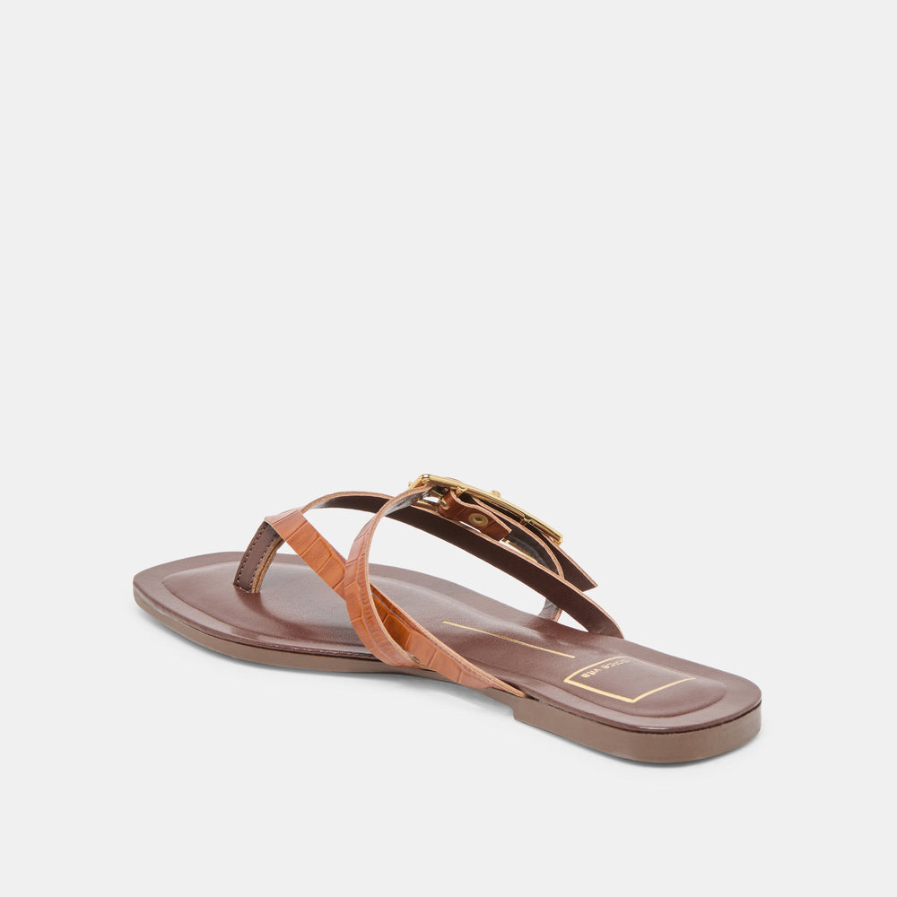 Piers Cognac Croco Embossed Leather Sandals | Women Dolce Vita