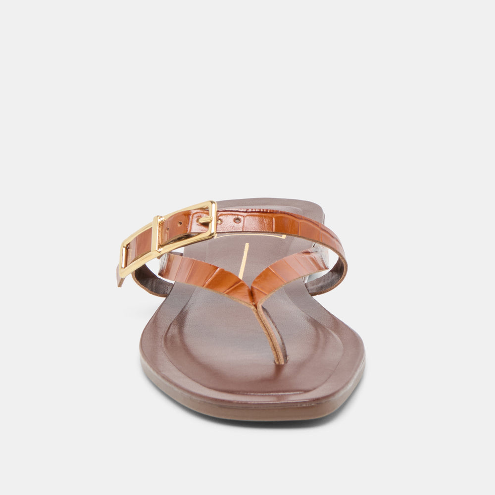 Piers Cognac Croco Embossed Leather Sandals | Women Dolce Vita
