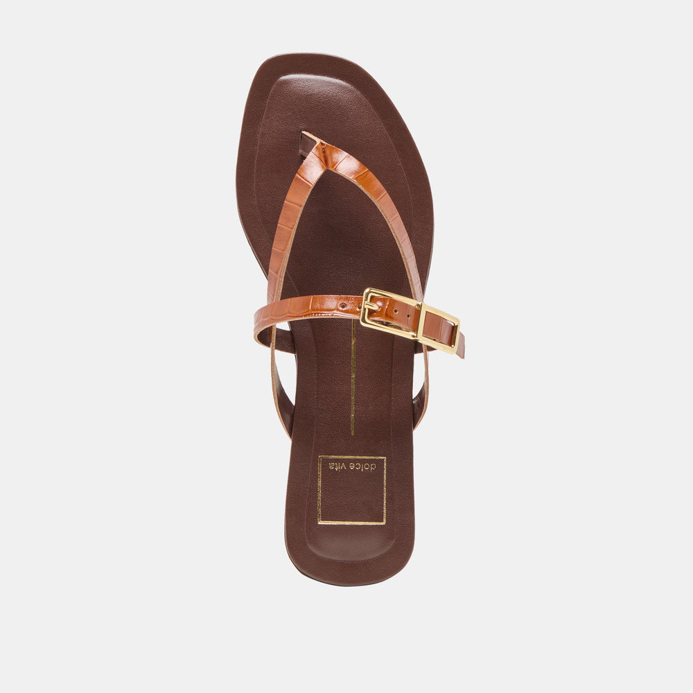 Piers Cognac Croco Embossed Leather Sandals | Women Dolce Vita