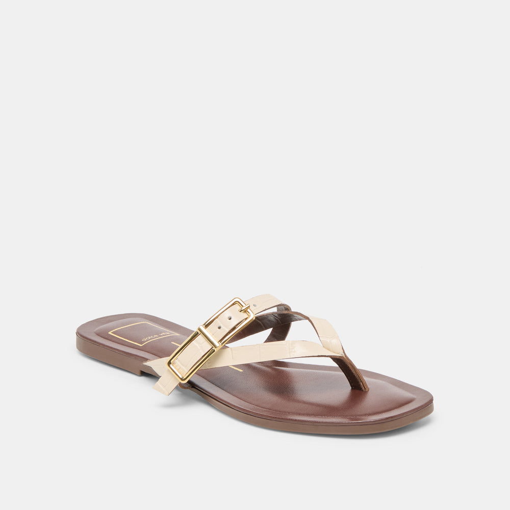 Piers Beige Croco Embossed Leather Sandals | Dolce Vita Women