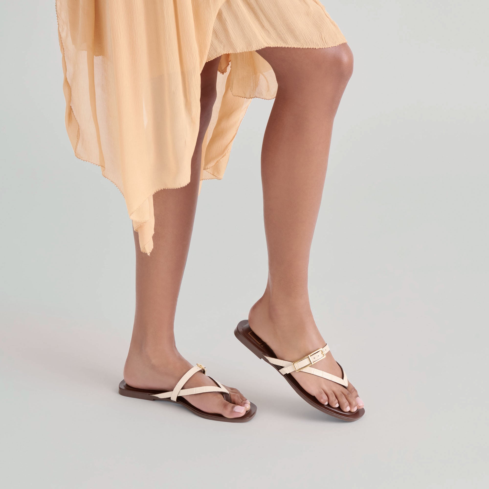 Piers Beige Croco Embossed Leather Sandals | Dolce Vita Women