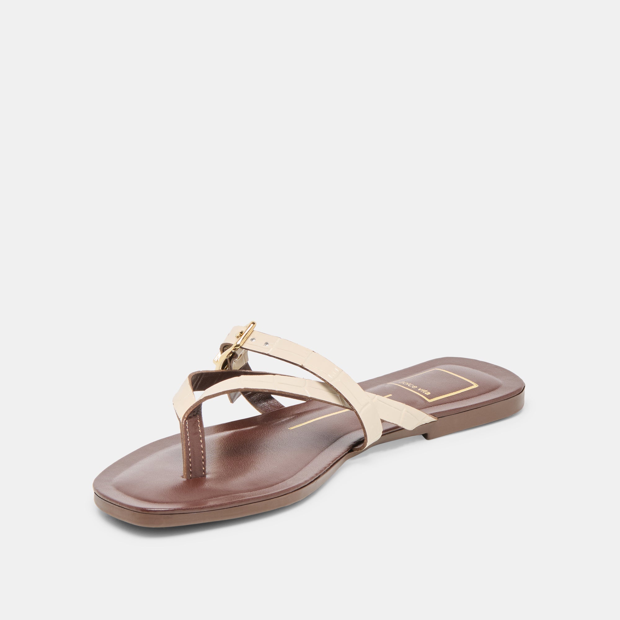 Piers Beige Croco Embossed Leather Sandals | Dolce Vita Women