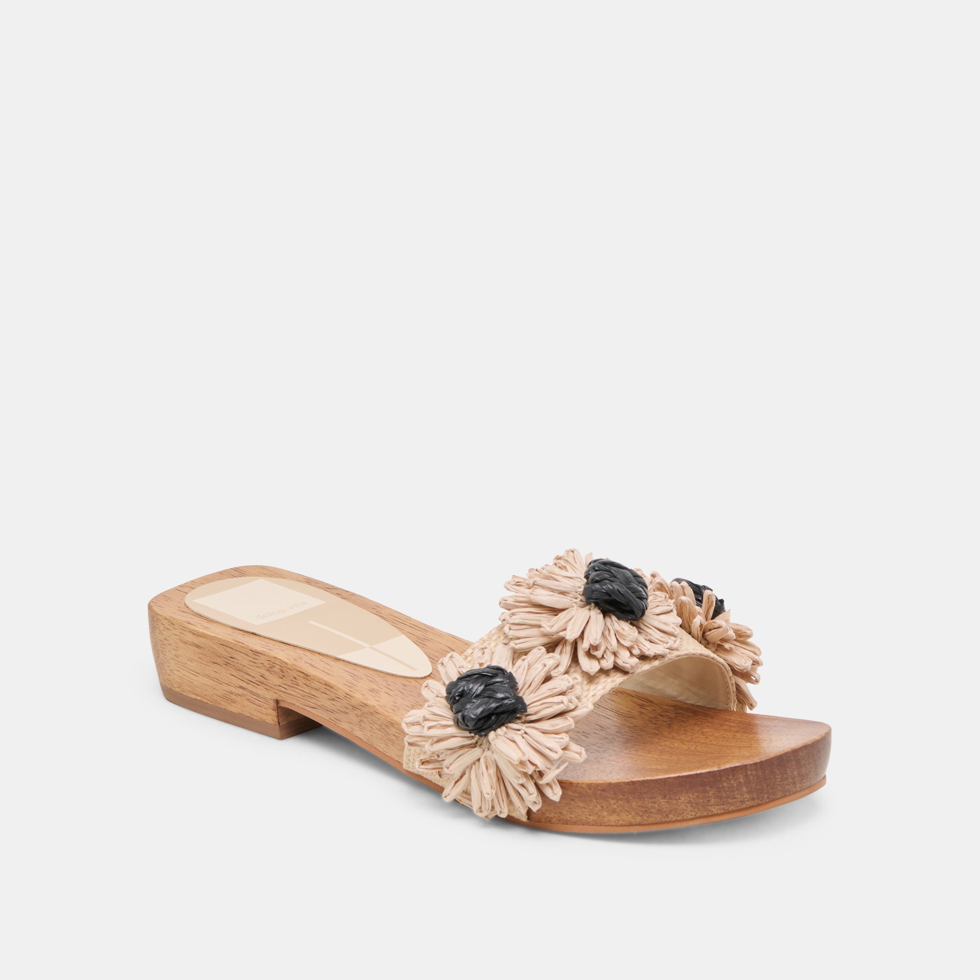 Ariena Black Natural Floral Raffia Sandals | Dolce Vita Women