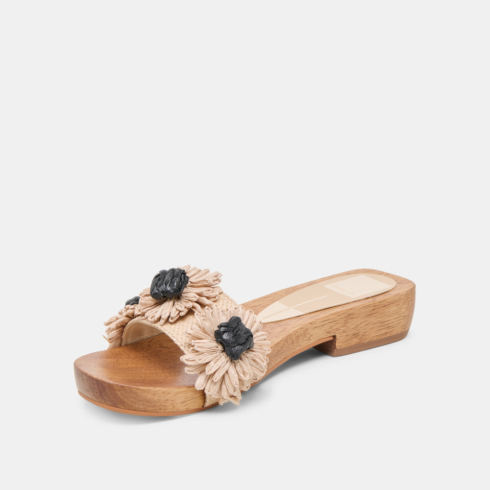 Ariena Black Natural Floral Raffia Sandals | Dolce Vita Women
