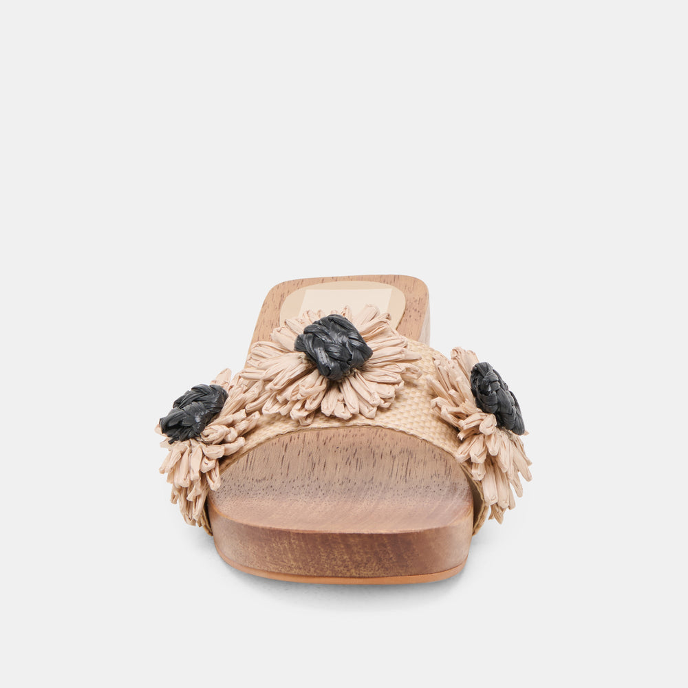 Ariena Black Natural Floral Raffia Sandals | Dolce Vita Women