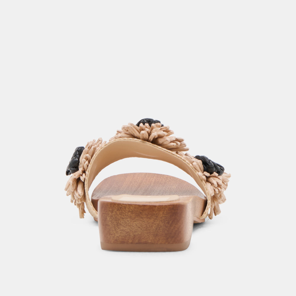 Ariena Black Natural Floral Raffia Sandals | Dolce Vita Women