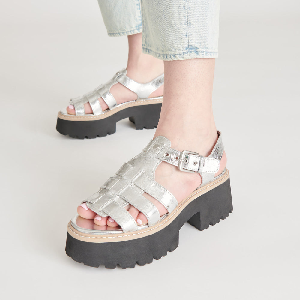 LATICE SANDALS SILVER DISTRESSED LEATHER | Women Dolce Vita