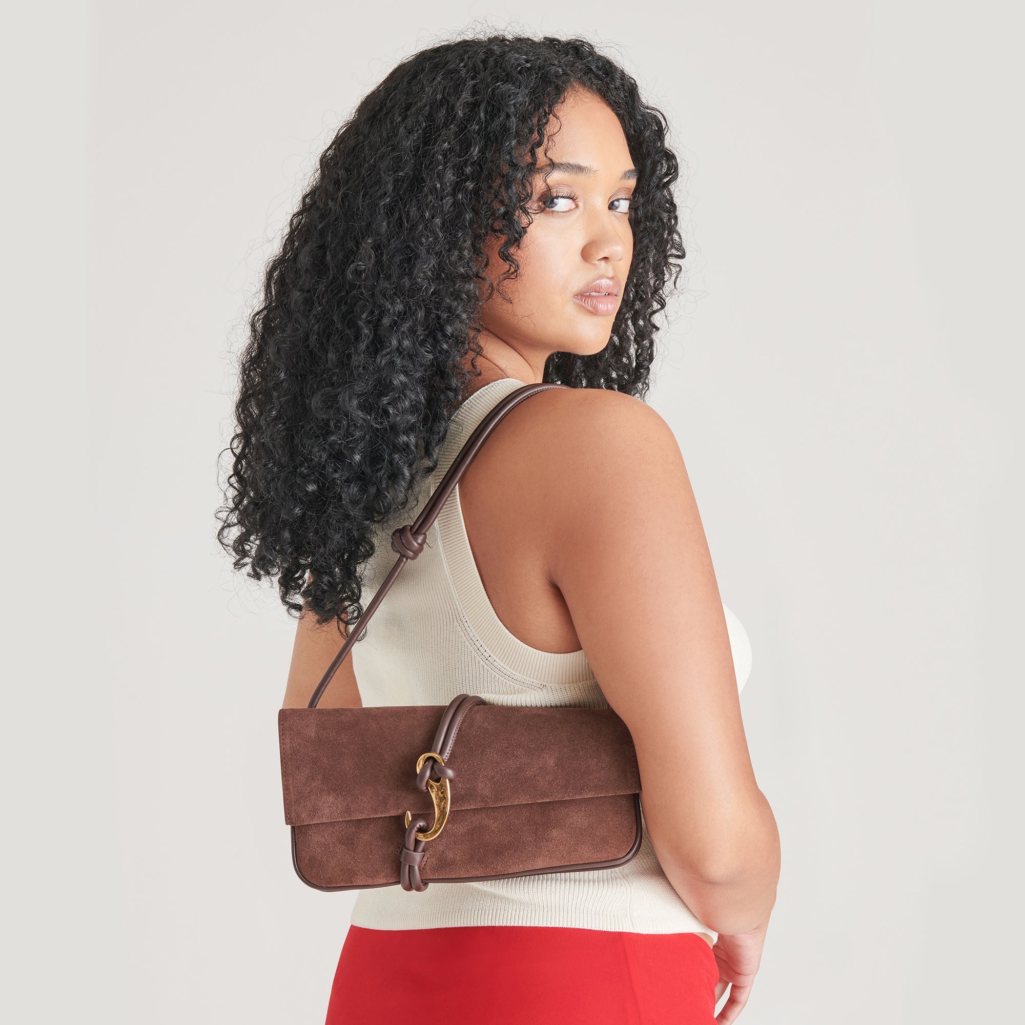 Alice Chocolate Suede Shoulder Bag | Women Dolce Vita
