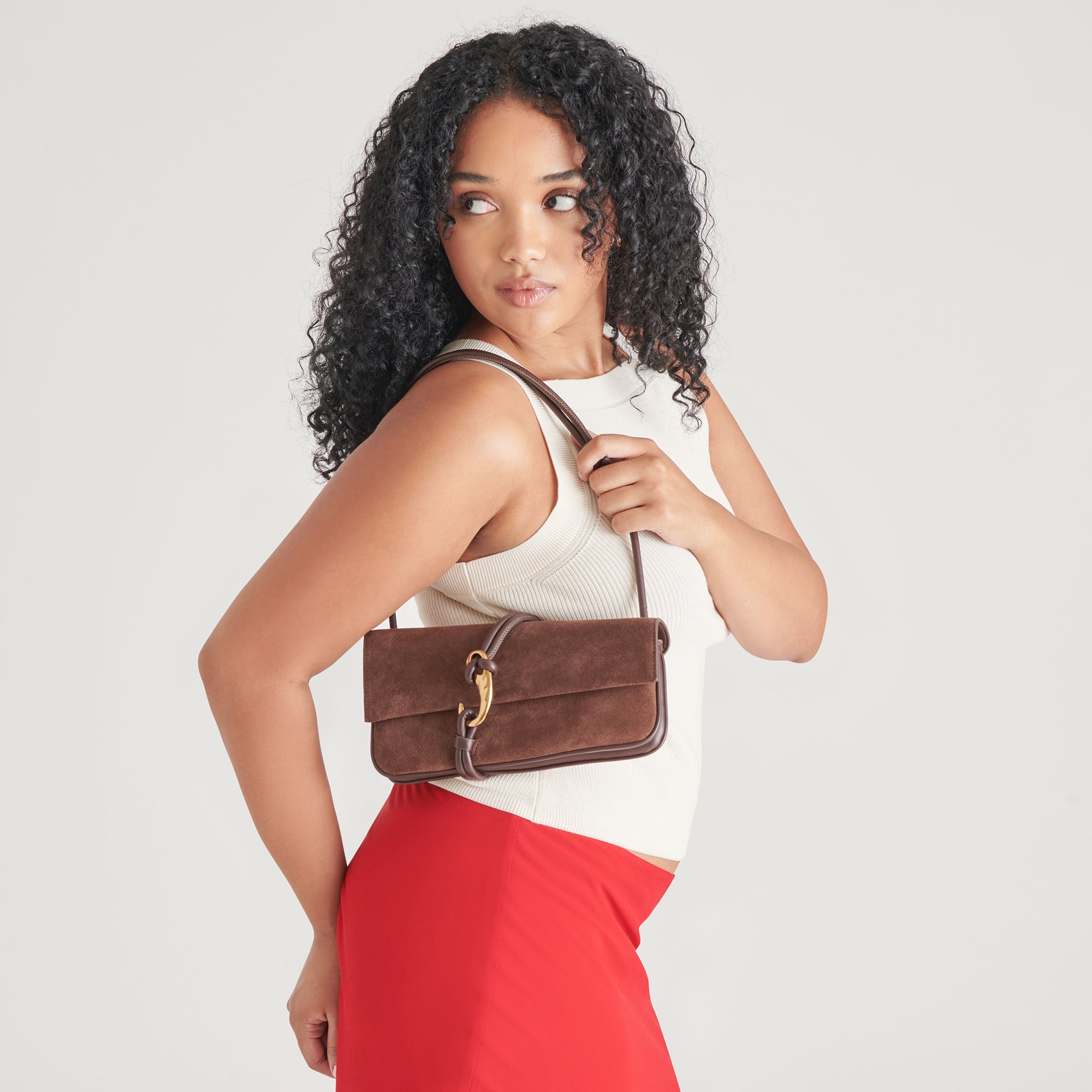Alice Chocolate Suede Shoulder Bag | Women Dolce Vita