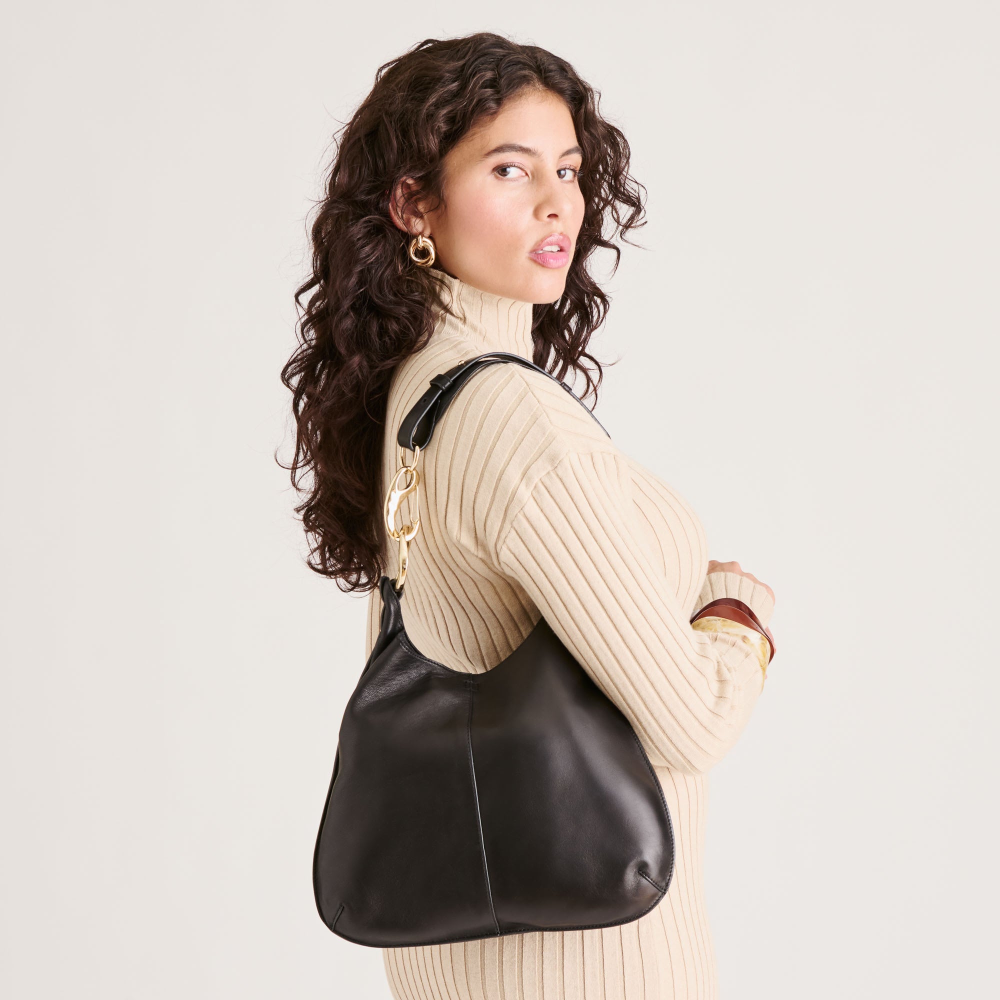 Johnnie Black Leather Shoulder Bag | Dolce Vita Women