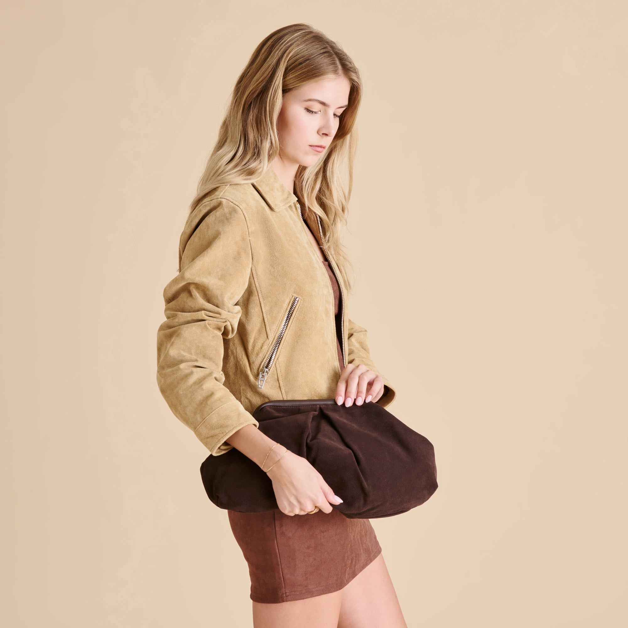 Sahara Espresso Suede Clutch | Dolce Vita Women