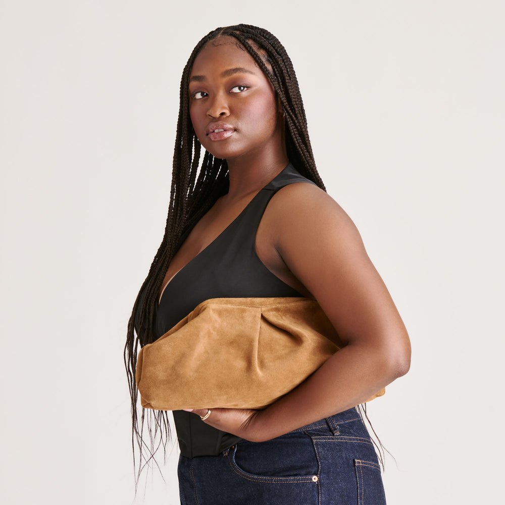 Sahara Cognac Suede Clutch | Dolce Vita Women