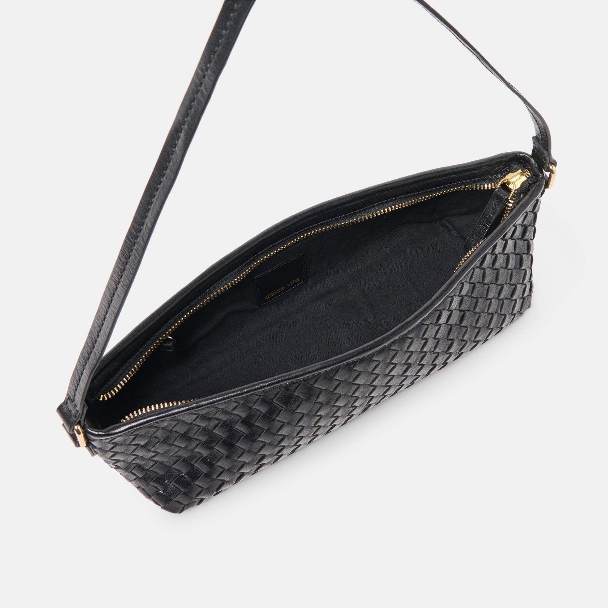 Savaii Black Woven Leather Shoulder Bag | Dolce Vita Women