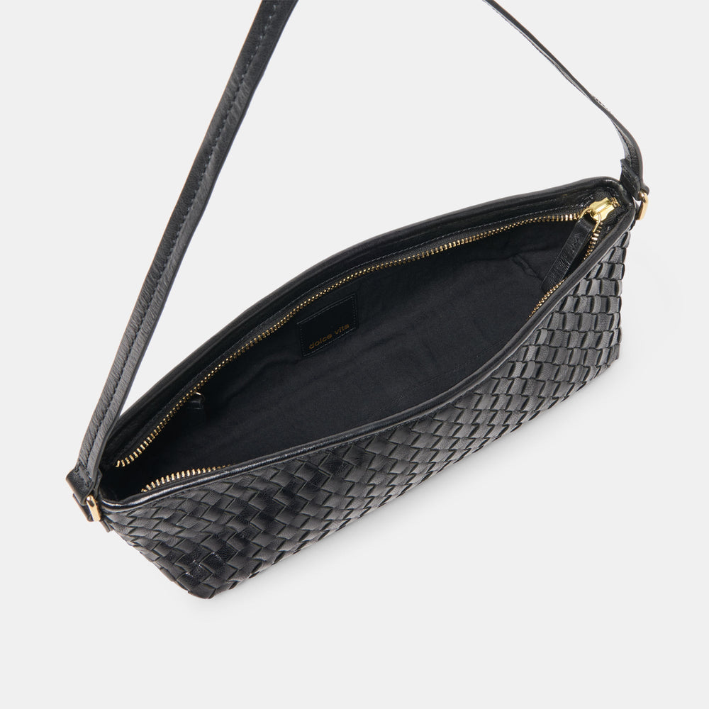 Savaii Black Woven Leather Shoulder Bag | Dolce Vita Women