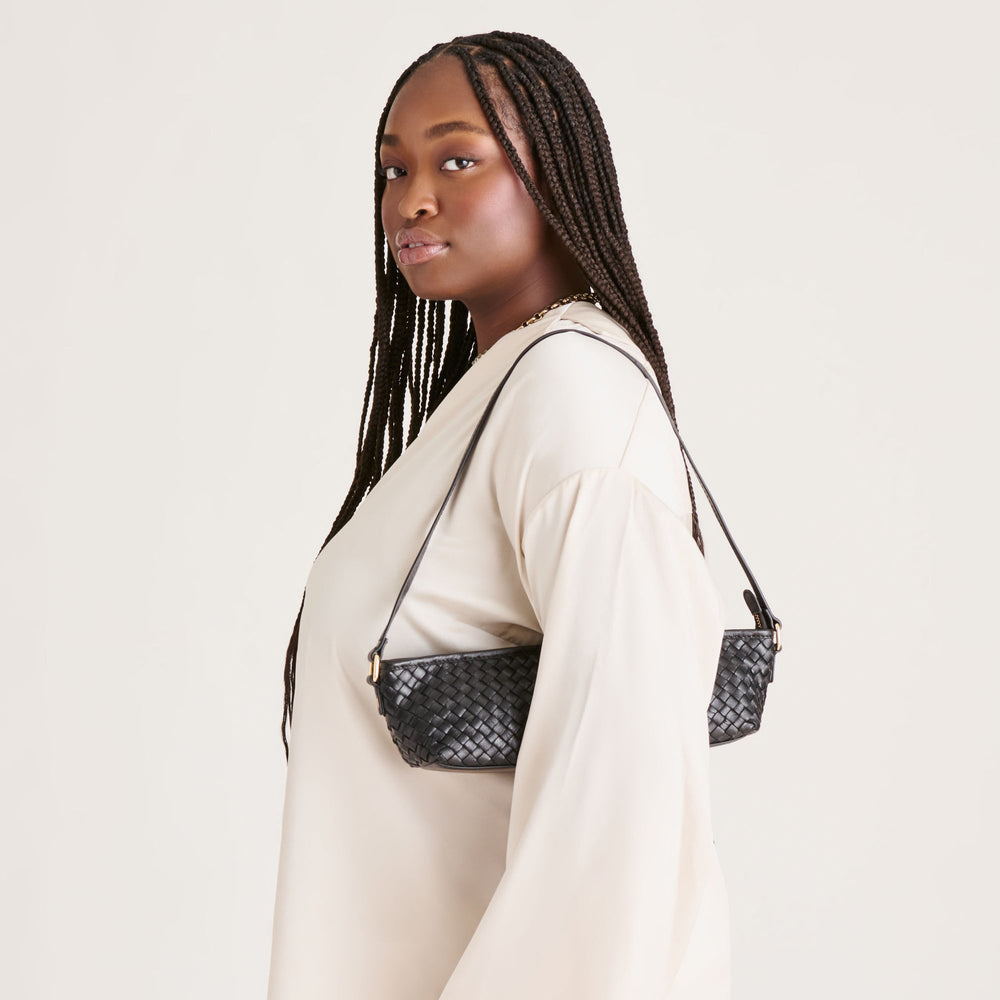 Savaii Black Woven Leather Shoulder Bag | Dolce Vita Women