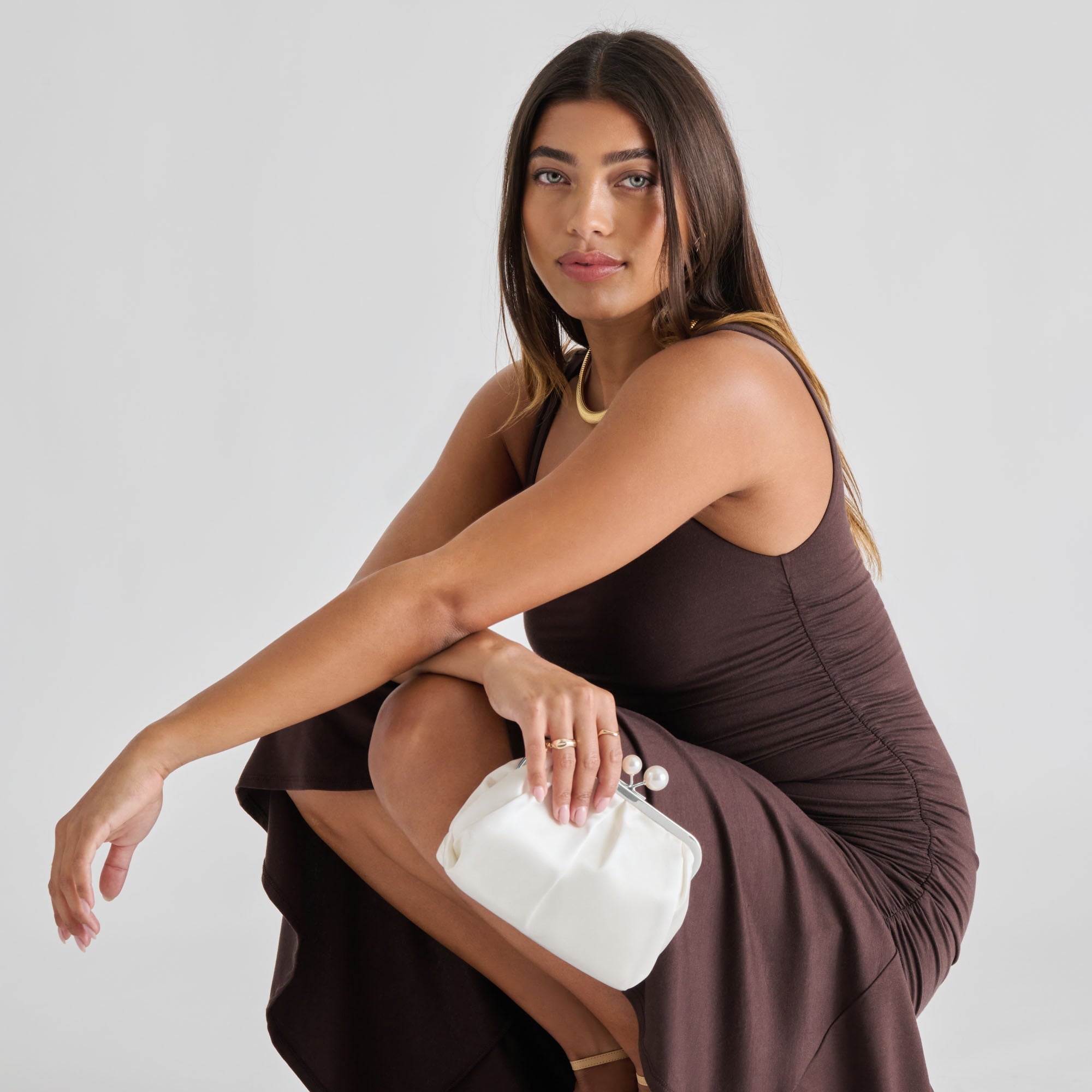 Kendall White Satin Clutch | Women Dolce Vita